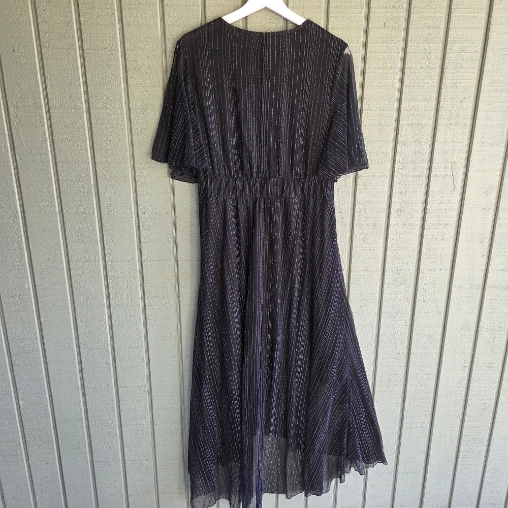 XL Elegant Black Party dress beaded shoulders flutter sleeves - Picture 5 of 9